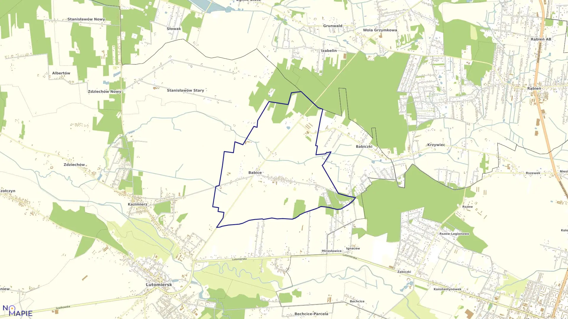 Mapa obrębu BABICE w gminie Lutomiersk