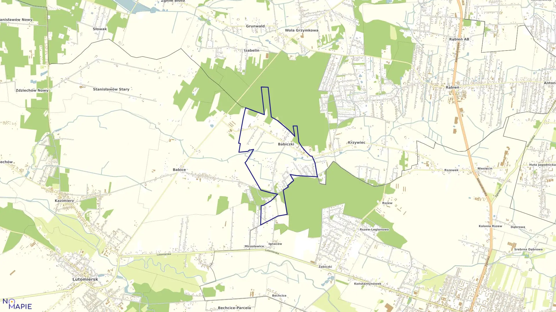 Mapa obrębu BABICZKI w gminie Lutomiersk