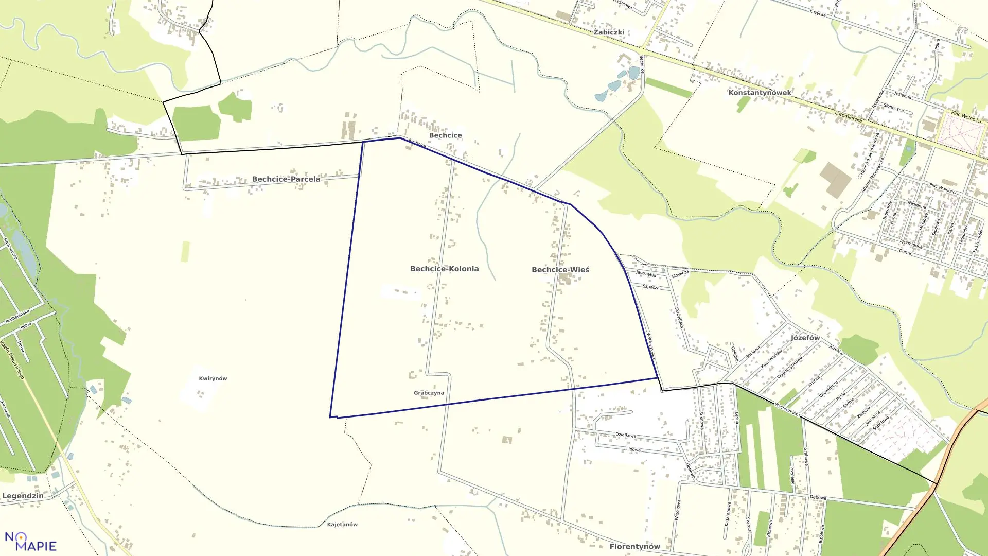 Mapa obrębu BECHCICE w gminie Lutomiersk