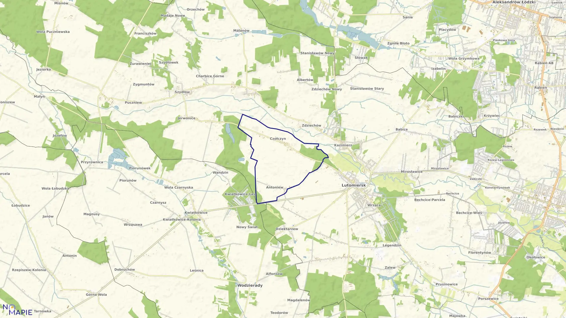 Mapa obrębu CZOŁCZYN w gminie Lutomiersk