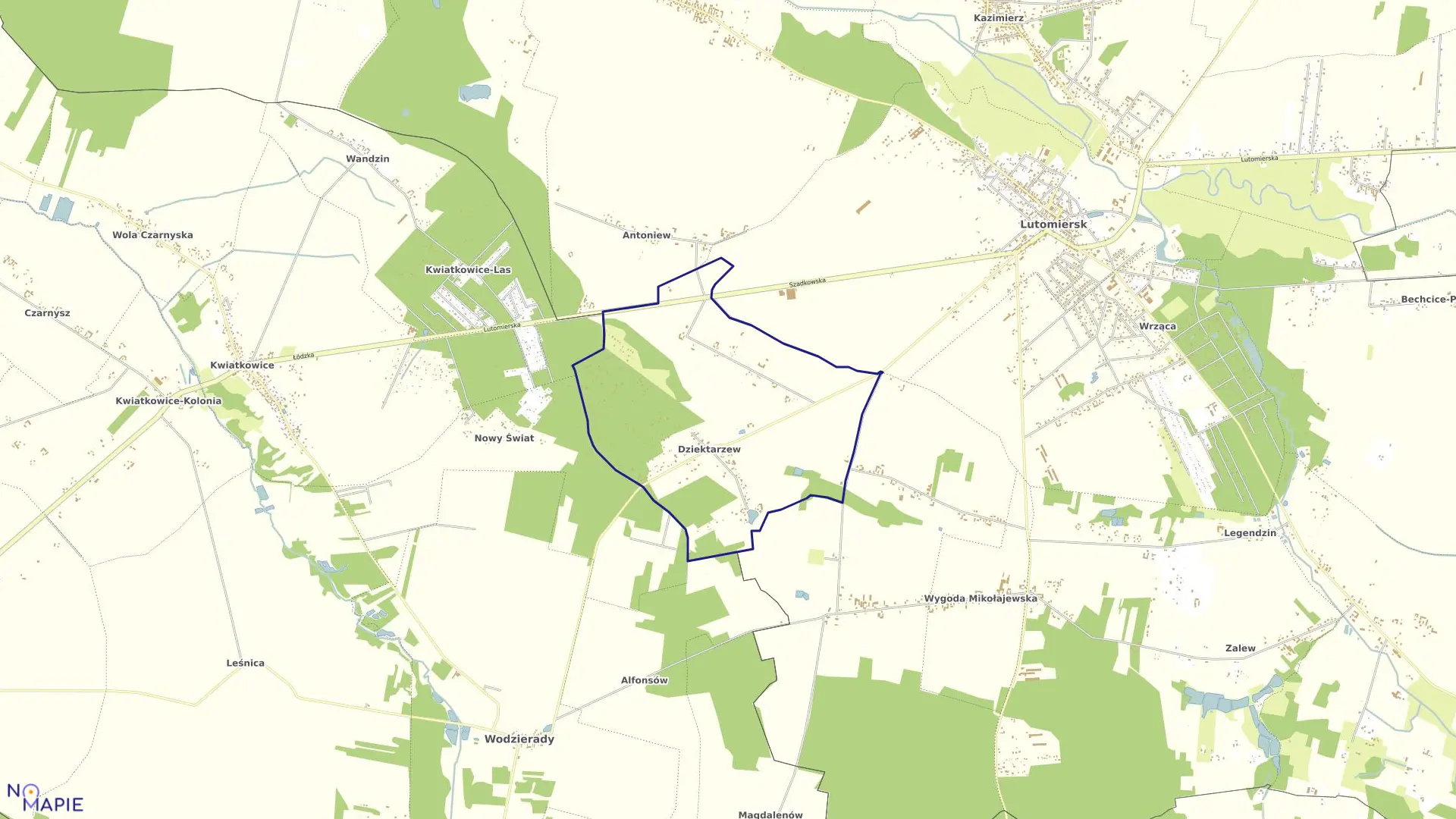 Mapa obrębu DZIEKTARZEW w gminie Lutomiersk