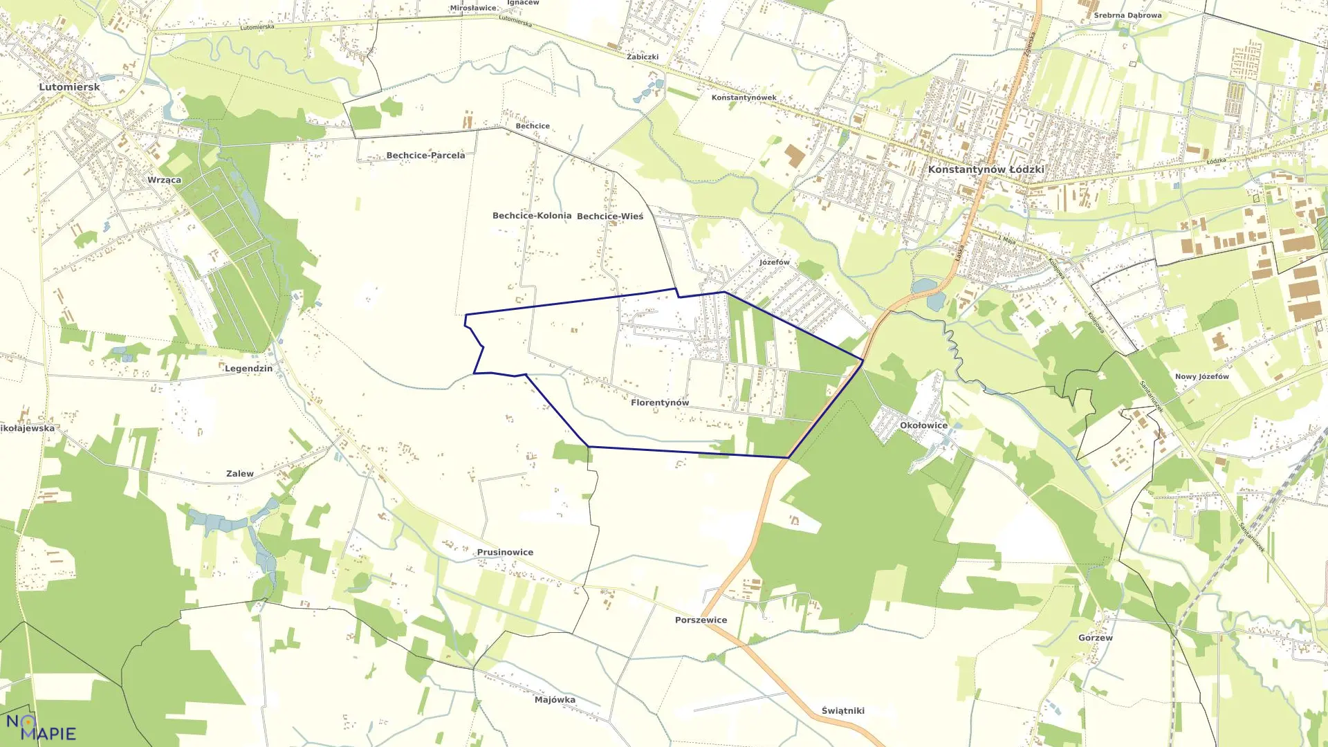 Mapa obrębu FLORENTYNÓW w gminie Lutomiersk