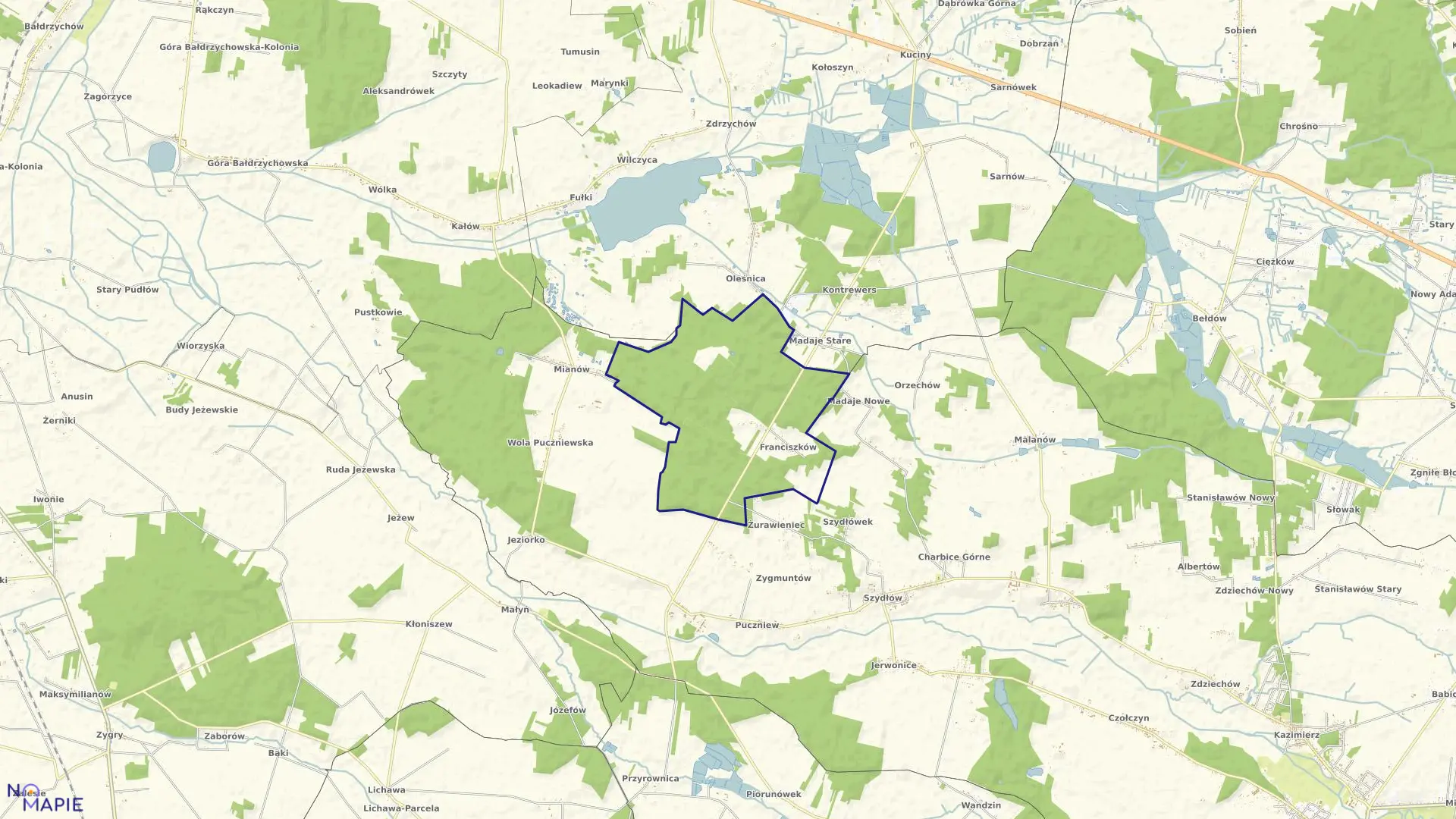 Mapa obrębu FRANCISZKÓW w gminie Lutomiersk