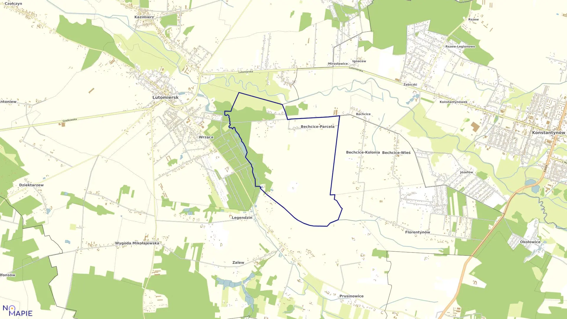 Mapa obrębu KOLONIA BECHCICE w gminie Lutomiersk