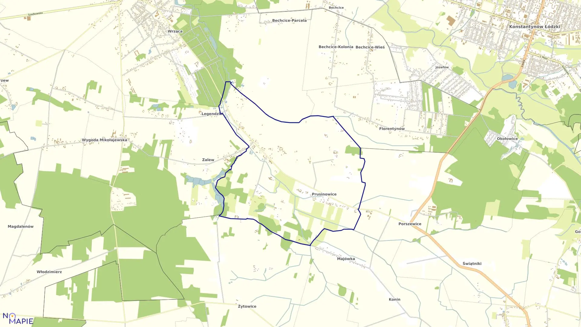 Mapa obrębu PRUSINOWICE w gminie Lutomiersk