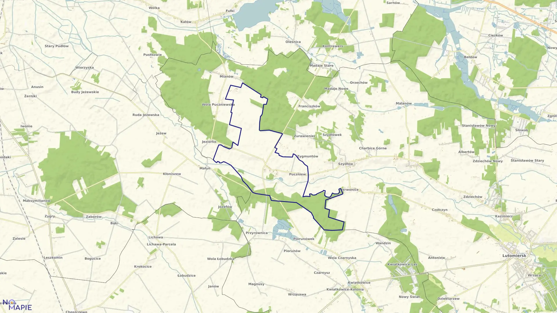 Mapa obrębu PUCZNIEW w gminie Lutomiersk